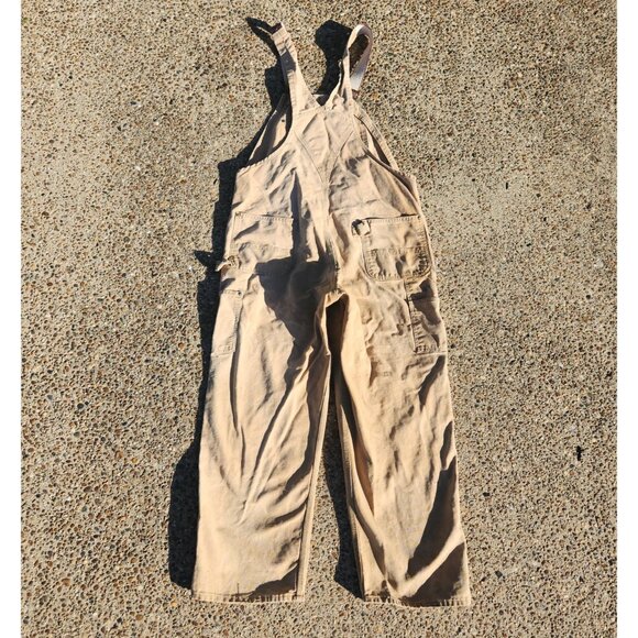 Vtg Carhartt Double Knee Bib Overalls Mens 40 Unlined Canvas 90's Work Distress - Picture 2 of 16